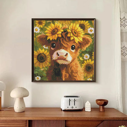 CSZPPQAF Diamond Painting Kits-Sunflower Cow,Full Round Drill Diamond Art,Craft Kits and Home Wall 13.8×13.8 inch