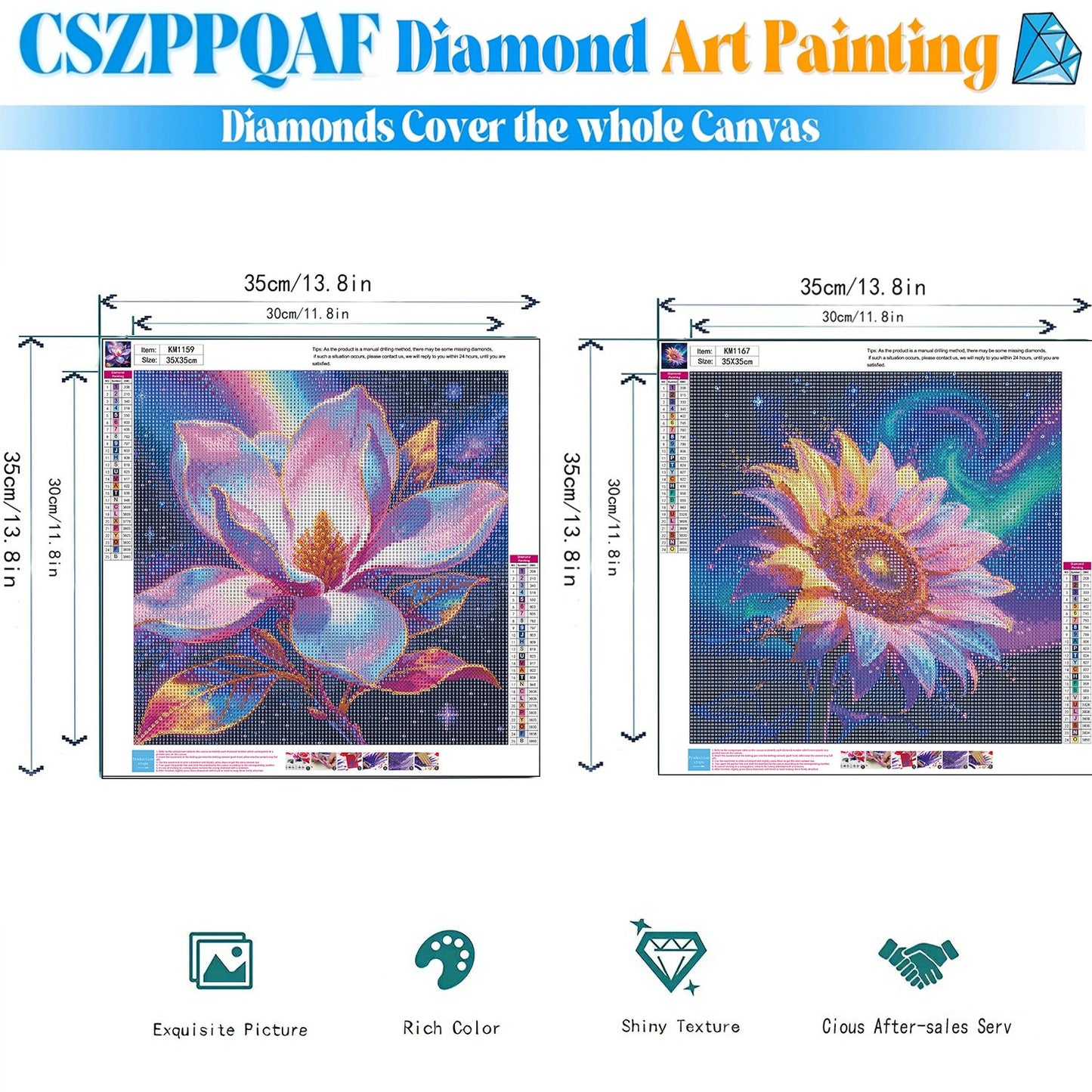 CSZPPQAF 2-Pack Diamond Painting for Adults-Flower,Full Round Drill Diamond Art Kits, Relaxing Craft & Wall Decor
