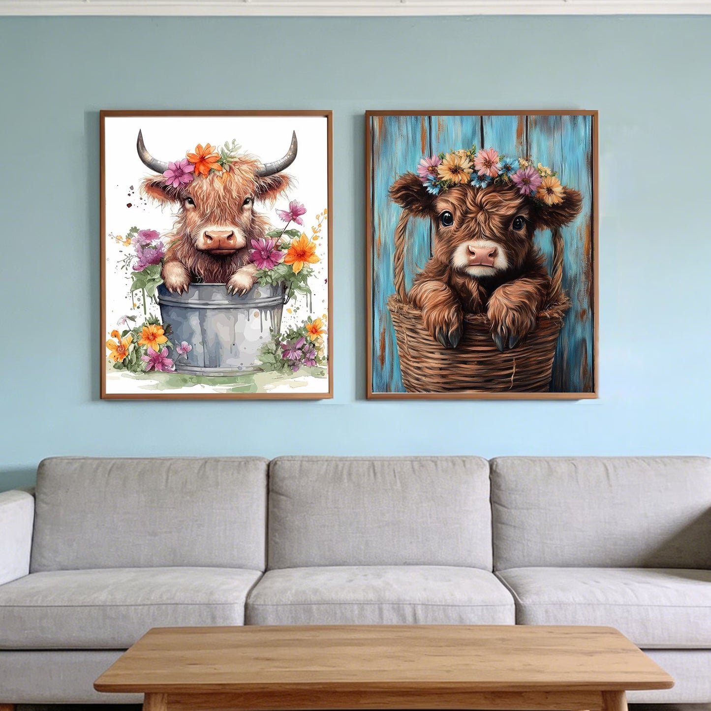 CSZPPQAF 2-Pack Diamond Art Kit,Highland Cow Diamond Painting Kits for Beginners,Full Round Drill,Home Wall 11.8"*15.8"