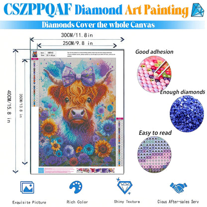CSZPPQAF 5D Diamond Painting Kits-Cow,Full Round Drill Diamond Art,Craft for Adults,Home Wall 11.8×15.8 inch