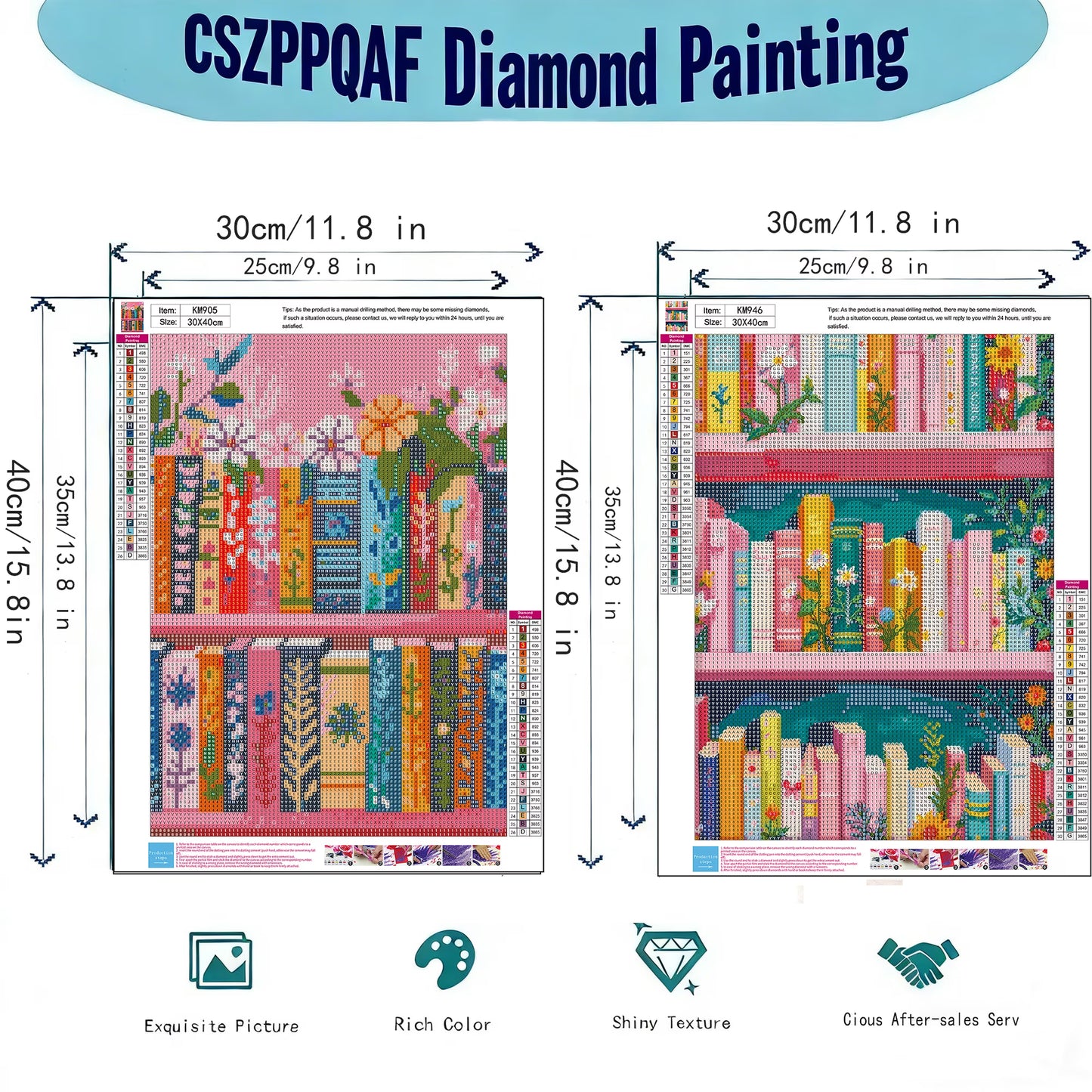 CSZPPQAF Book Diamond Painting Kits,2-Pack Full Round Dril Diamond Art,11.8"×15.8",Relaxing Craft
