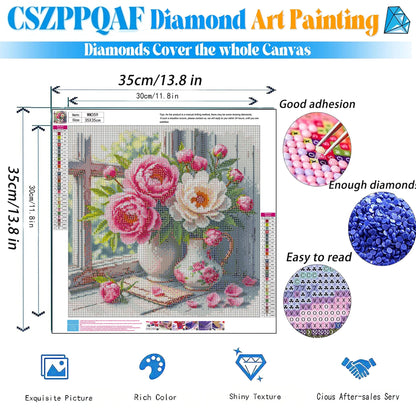 CSZPPQAF Diamond Art Kits- Flower,Full Round Drill Gem Art,Craft for Adults,Home Wall 13.8×13.8 inch