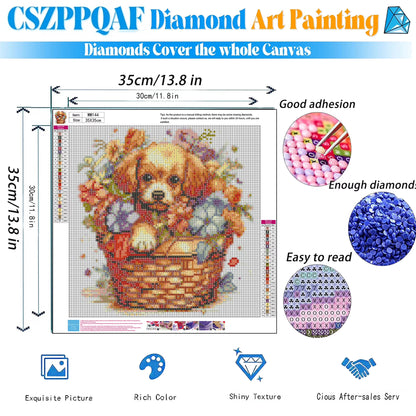 CSZPPQAF Diamond Art Kit,Dog Diamond Painting Kits for Beginners,Full Round Drill,Home Wall 13.8"*13.8"