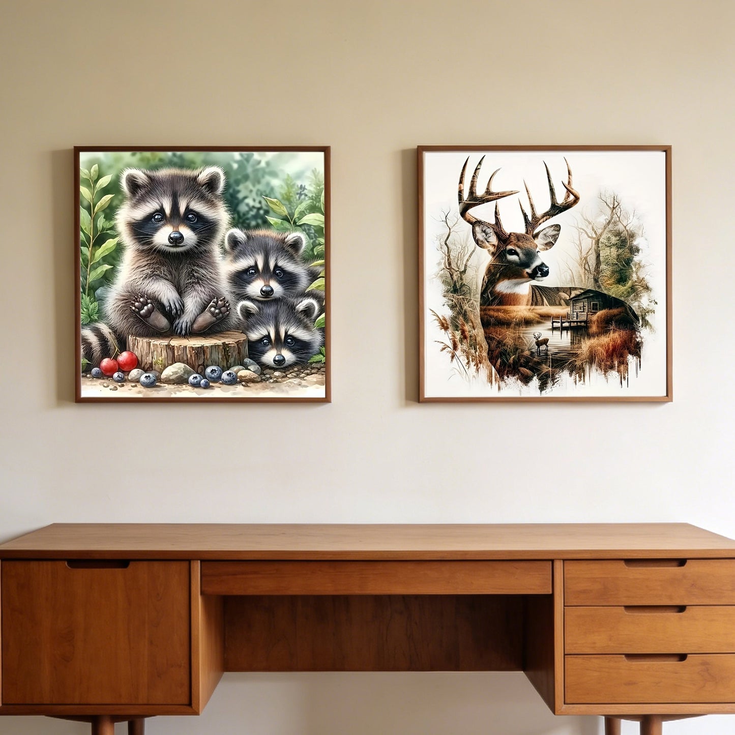CSZPPQAF 2-Pack Diamond Painting Kits-Animals Art Craft,Full Round Dril Diamond Art,Home Wall Decor 13.8"×13.8"