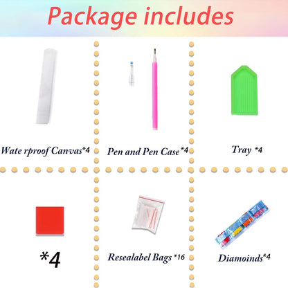 Mosaflare 4-Pack Diamond Art Painting Kits,Trees Art Craft Kits,Full Round Drill,Home Wall and Relaxing 12"×16"