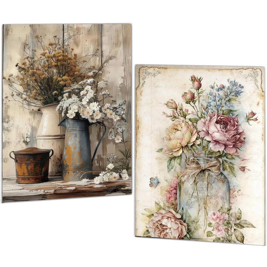 Mosaflare Diamond Art Painting Kits,2-Pack Vintage Country Craft Kits,Full Round Drill,Home Wall and Relaxing 12"×16"