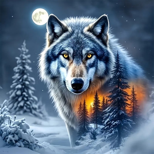 CSZPPQAF Winter Wolf Diamond Painting Kits for Adults, Full Drill Round Diamond Art Kit, Art Craft, Home Wall Decor and Gift 13.8 x 13.8 Inch