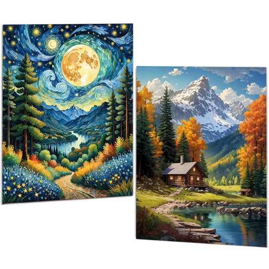 Mosaflare Diamond Art Painting Kits,2-Pack Naturally Art Craft Kits,Full Round Drill,Home Wall and Relaxing 12"×16"