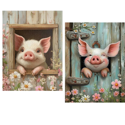CSZPPQAF 2-Pack Diamond Art Kit,Pink Pig Diamond Painting Kits for Beginners,Full Round Drill,Home Wall 11.8"*15.8"