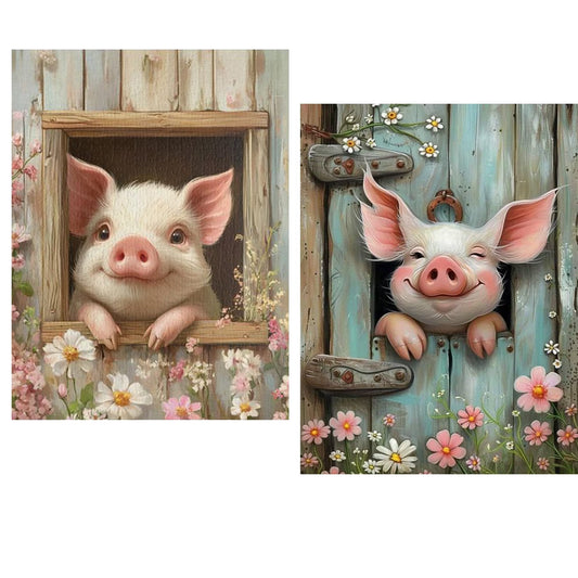 CSZPPQAF 2-Pack Diamond Art Kit,Pink Pig Diamond Painting Kits for Beginners,Full Round Drill,Home Wall 11.8"*15.8"