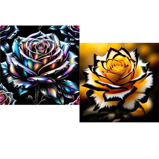 CSZPPQAF 2-Pack Diamond Art Kit,Flowers Diamond Painting Kits for Beginners,Full Round Drill,Home Wall 13.8"*13.8"