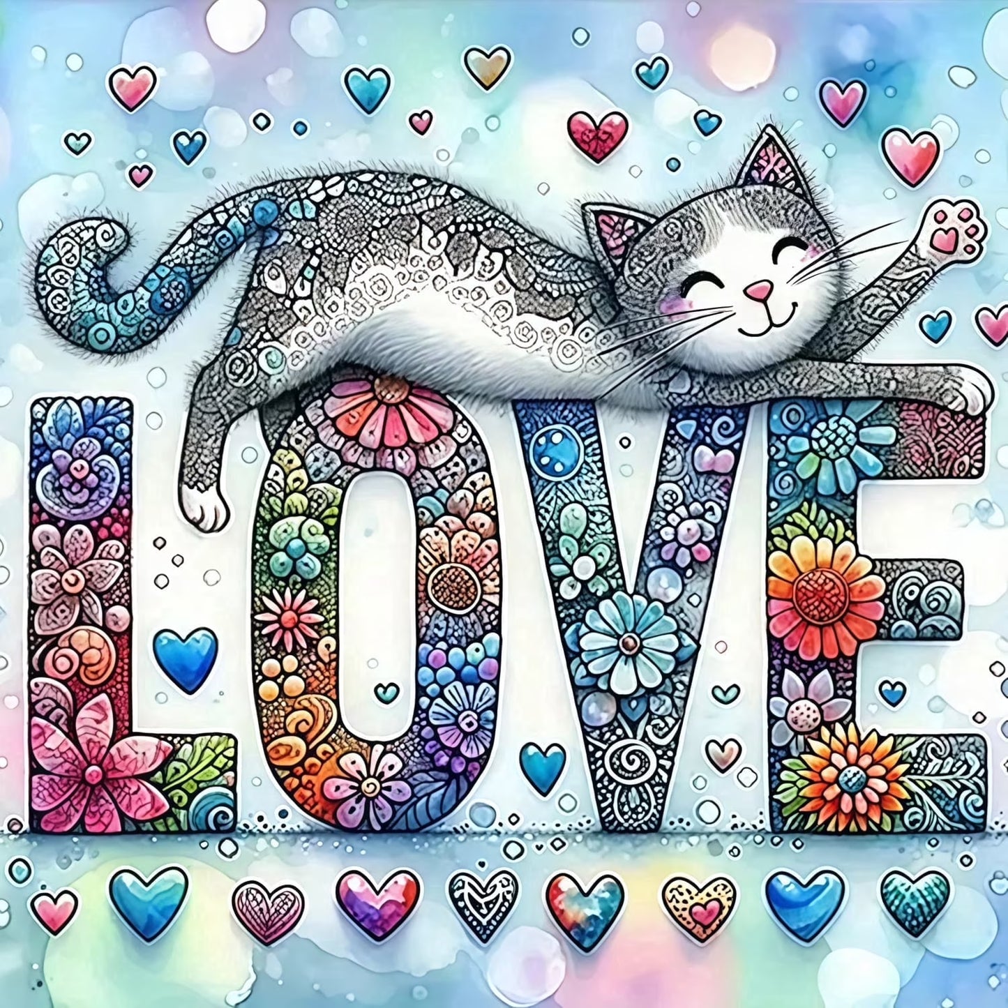 CSZPPQAF 5D Diamond Art for Adults Beginners-Love and Cat,Full Round Drill Diamond Painting Kits, Relaxing Craft & Wall Decor