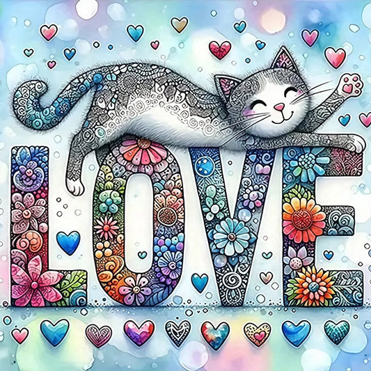 CSZPPQAF 5D Diamond Art for Adults Beginners-Love and Cat,Full Round Drill Diamond Painting Kits, Relaxing Craft & Wall Decor