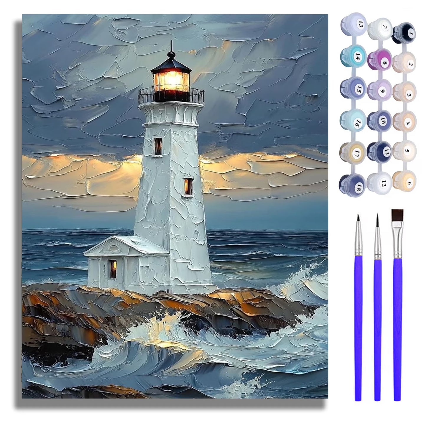 Mosaflare Paint by Numbers Kits for Adults,DIY Lighthouse Art Craft Oil Painting Set,Home Wall Decor 16"×20"