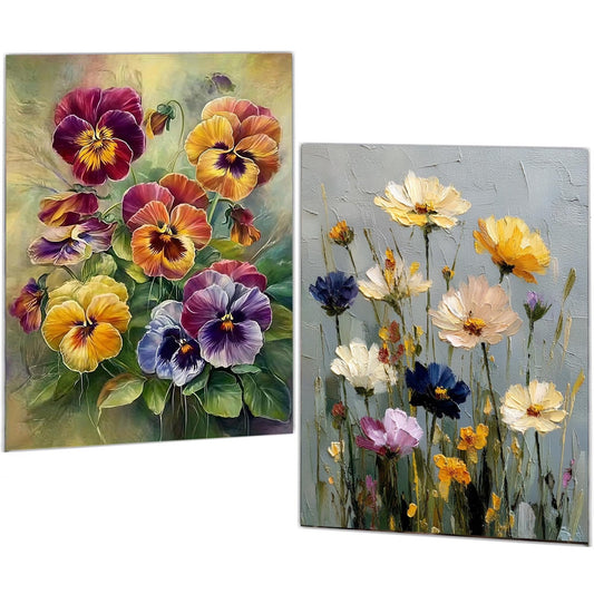 Mosaflare Diamond Art Painting Kits,2-Pack Flower Craft Kits,Full Round Drill,Home Wall and Relaxing 12"×16"