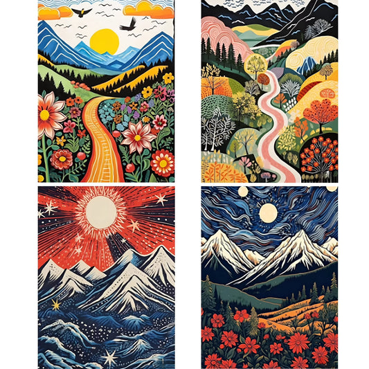 Mosaflare 4-Pack Diamond Art Painting Kits,Baroque Art Craft Kits,Full Round Drill,Home Wall and Relaxing 12"×16"