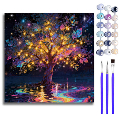 Mosaflare Paint by Numbers Kit for Beginners-Wisdom Tree,DIY Craft for Adults 16"x16" Canvas