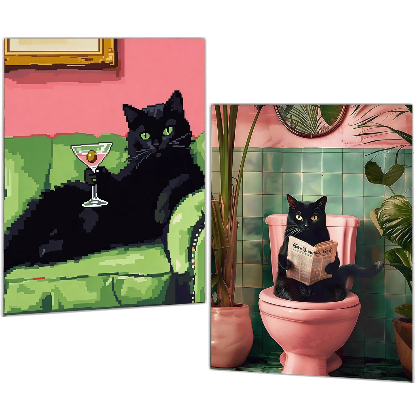 Mosaflare Diamond Art Painting Kits,2-Pack Cat Craft Kits,Full Round Drill,Home Wall and Relaxing 12"×16"