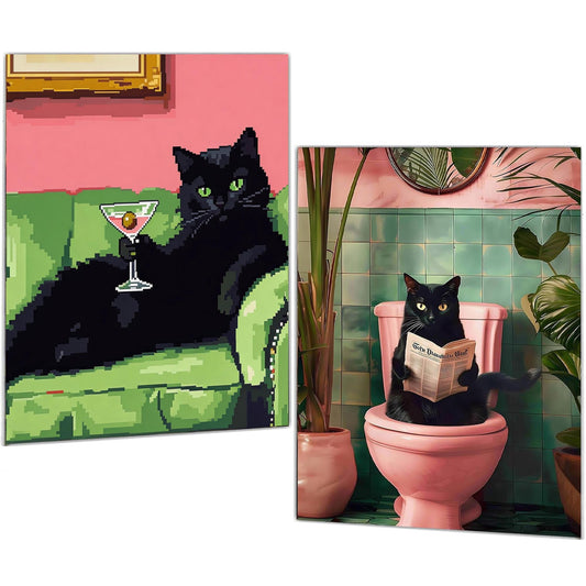 Mosaflare Diamond Art Painting Kits,2-Pack Cat Craft Kits,Full Round Drill,Home Wall and Relaxing 12"×16"