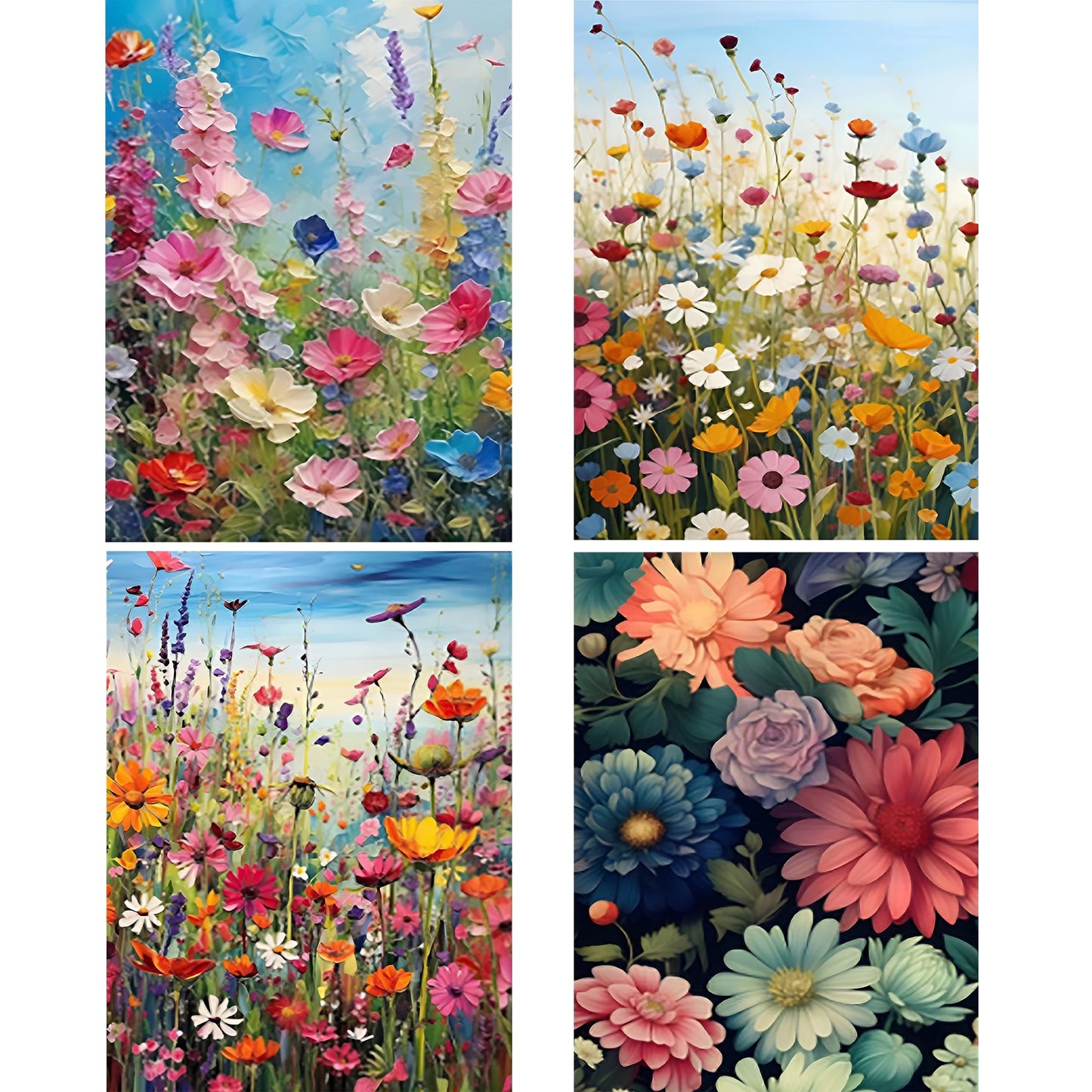 Mosaflare 4-Pack Diamond Art Painting Kits,Retro Flowers Art Craft Kits,Full Round Drill,Home Wall and Relaxing 12"×16"