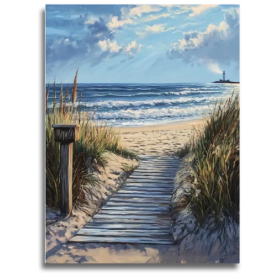 Mosaflare 26-Facet Round Beach Diamond Painting Kit for Adults,DIY Full Drill Gem Art for Home Decor, Craft Gift for Beginners