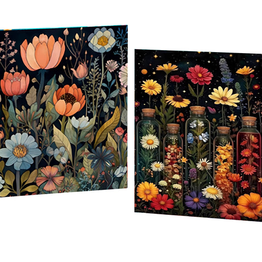 Mosaflare Flowers Diamond Art Painting Kits,2-Pack Art Craft Kits,Full Round Drill,Home Wall and Relaxing 12"×16"