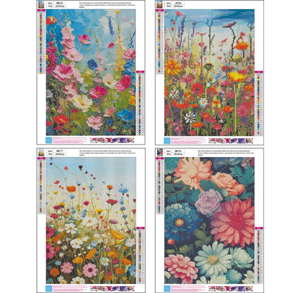 Mosaflare 4-Pack Diamond Art Painting Kits,Retro Flowers Art Craft Kits,Full Round Drill,Home Wall and Relaxing 12"×16"