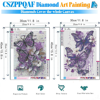 CSZPPQAF 2-Pack Diamond Art Kit,Butterfly Diamond Painting Kits for Beginners,Full Round Drill,Home Wall 11.8"*15.8"