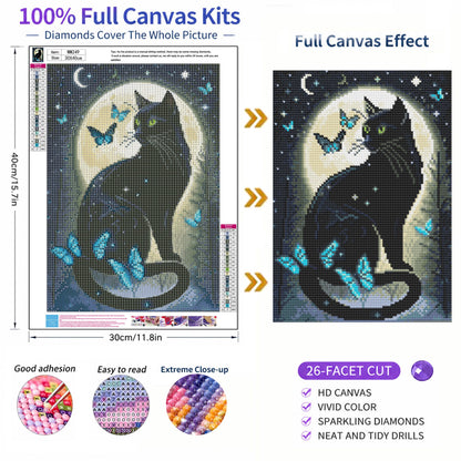 Mosaflare 26-Facet Round Cat Diamond Painting Kit for Adults,DIY Full Drill Gem Art for Home Decor, Craft Gift for Beginners