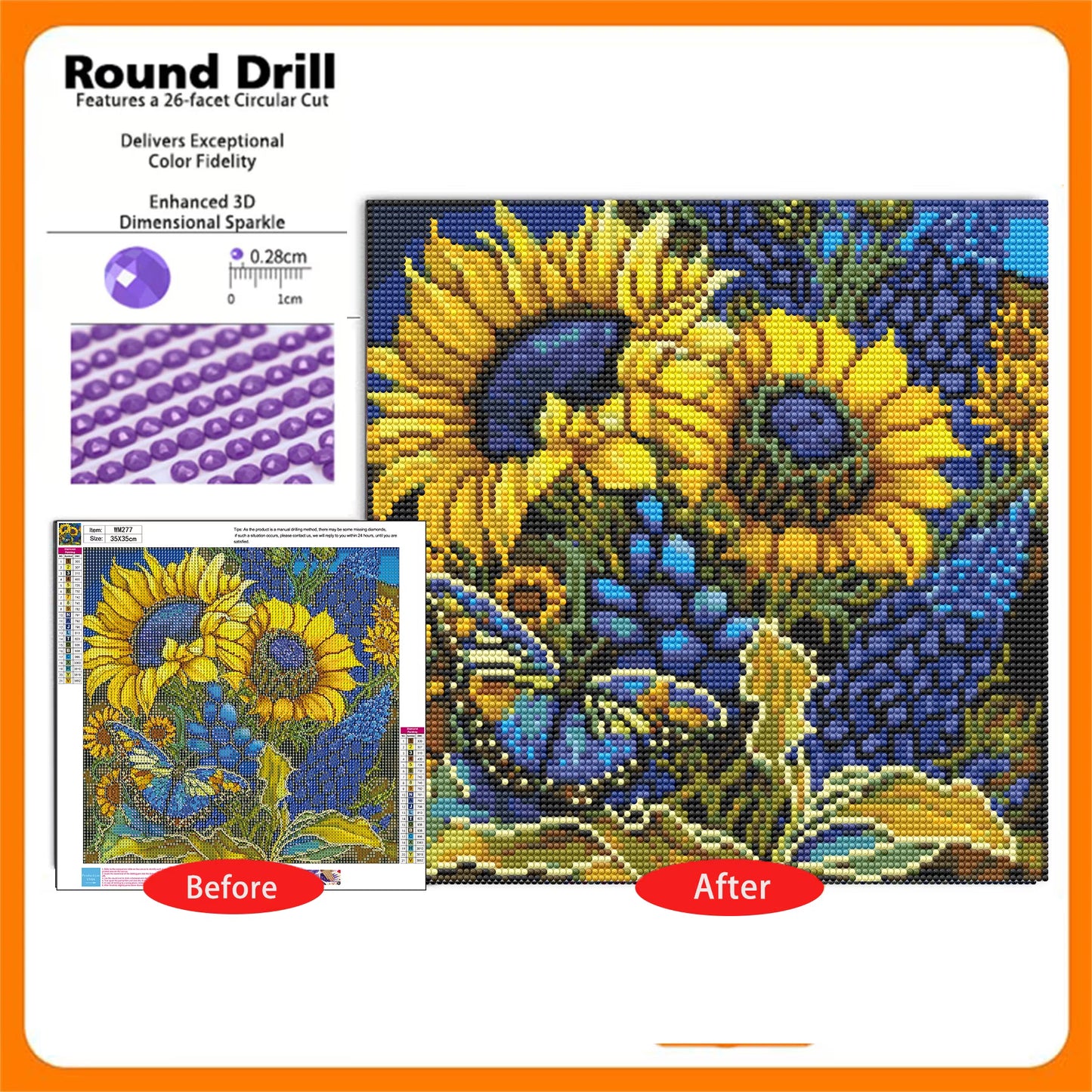 CSZPPQAF 5D Diamond Painting Kits,Full Round Drill Sunflower Diamond Art,Craft for Adults,Home Wall 13.8×13.8 inch