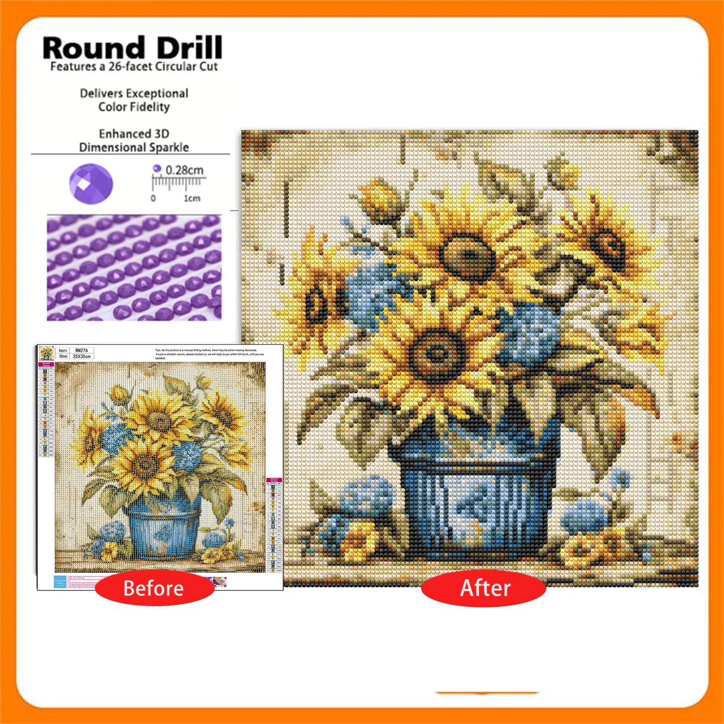 CSZPPQAF Sunflower Diamond Painting Kits,5D Full Round Drill Diamond Art,Craft for Adults,Home Wall 13.8×13.8 inch