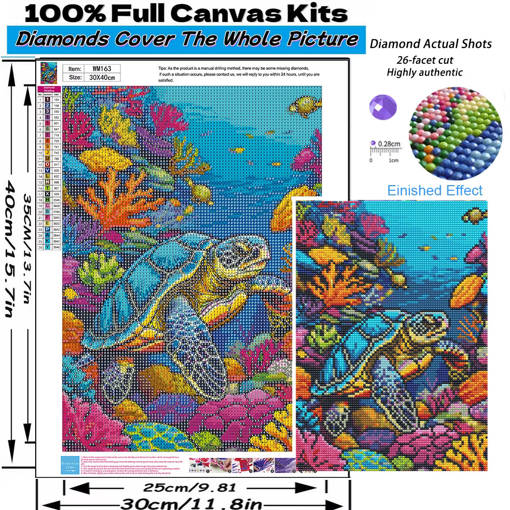 Mosaflare Turtle Diamond Art Painting Kits,Art Craft Kits,Full Round Drill,Home Wall and Relaxing 12"×16"