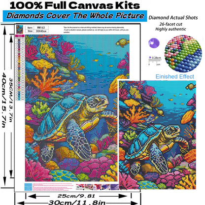 Mosaflare Turtle Diamond Art Painting Kits,Art Craft Kits,Full Round Drill,Home Wall and Relaxing 12"×16"