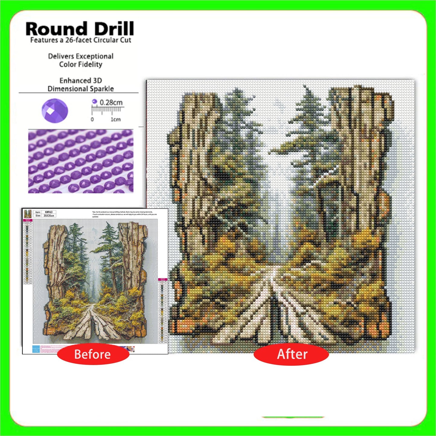 CSZPPQAF Diamond Painting Kits,Forest Art Craft,Full Round Drill Diamond Art,Home Wall Decor 13.8"×13.8"