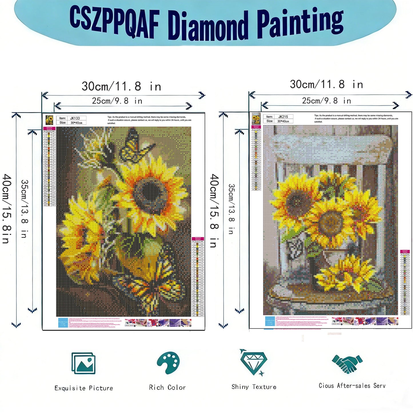 CSZPPQAF Sunflower Diamond Painting Kits,2-Pack Full Round Dril Diamond Art,11.8"×15.8",Relaxing Craft