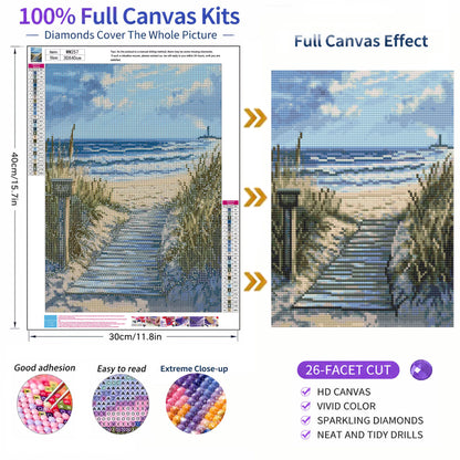 Mosaflare 26-Facet Round Beach Diamond Painting Kit for Adults,DIY Full Drill Gem Art for Home Decor, Craft Gift for Beginners