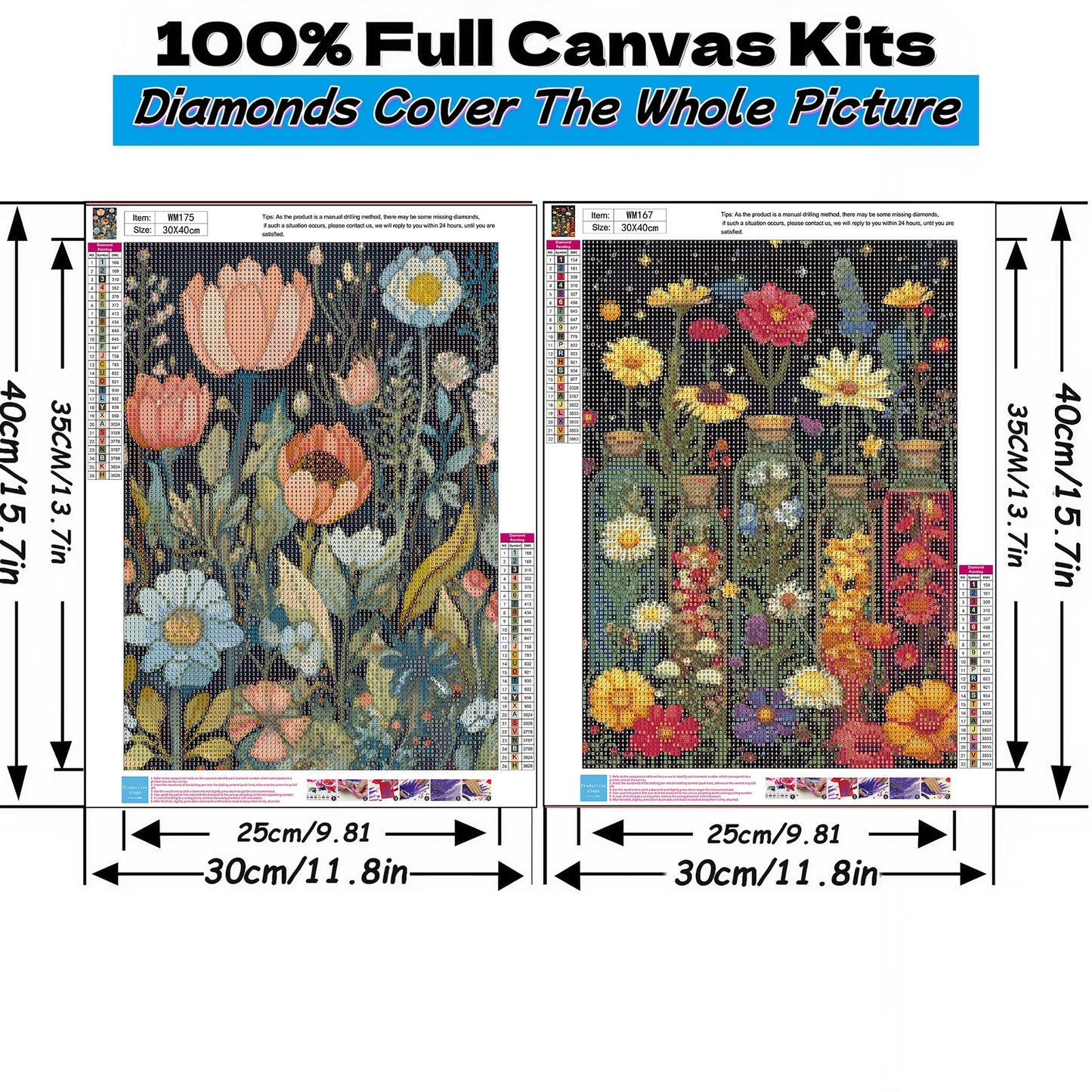 Mosaflare Flowers Diamond Art Painting Kits,2-Pack Art Craft Kits,Full Round Drill,Home Wall and Relaxing 12"×16"