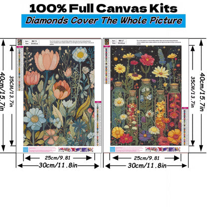 Mosaflare Flowers Diamond Art Painting Kits,2-Pack Art Craft Kits,Full Round Drill,Home Wall and Relaxing 12"×16"