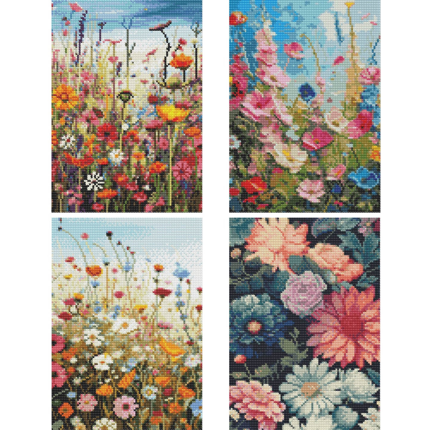 Mosaflare 4-Pack Diamond Art Painting Kits,Retro Flowers Art Craft Kits,Full Round Drill,Home Wall and Relaxing 12"×16"