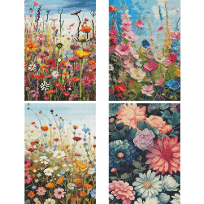 Mosaflare 4-Pack Diamond Art Painting Kits,Retro Flowers Art Craft Kits,Full Round Drill,Home Wall and Relaxing 12"×16"