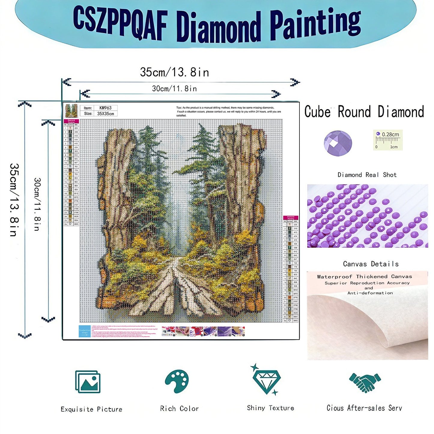 CSZPPQAF Diamond Painting Kits,Forest Art Craft,Full Round Drill Diamond Art,Home Wall Decor 13.8"×13.8"
