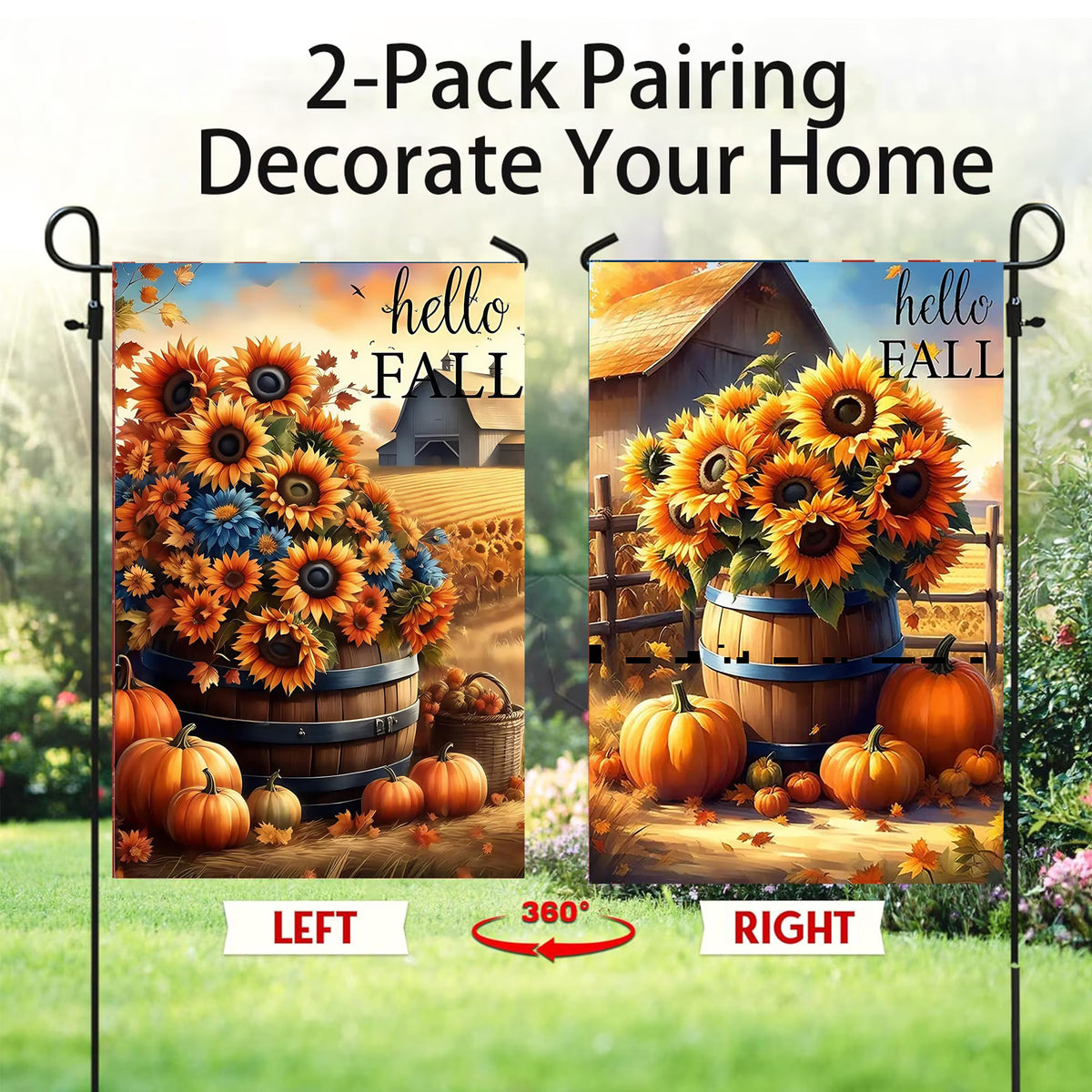 CSZPPQAF Autumn Garden Flags 12x18 Double Sided-Sunflower,2 Pack-165 GSM Polyester Fall Yard Decoration Flags, Fade Resistant