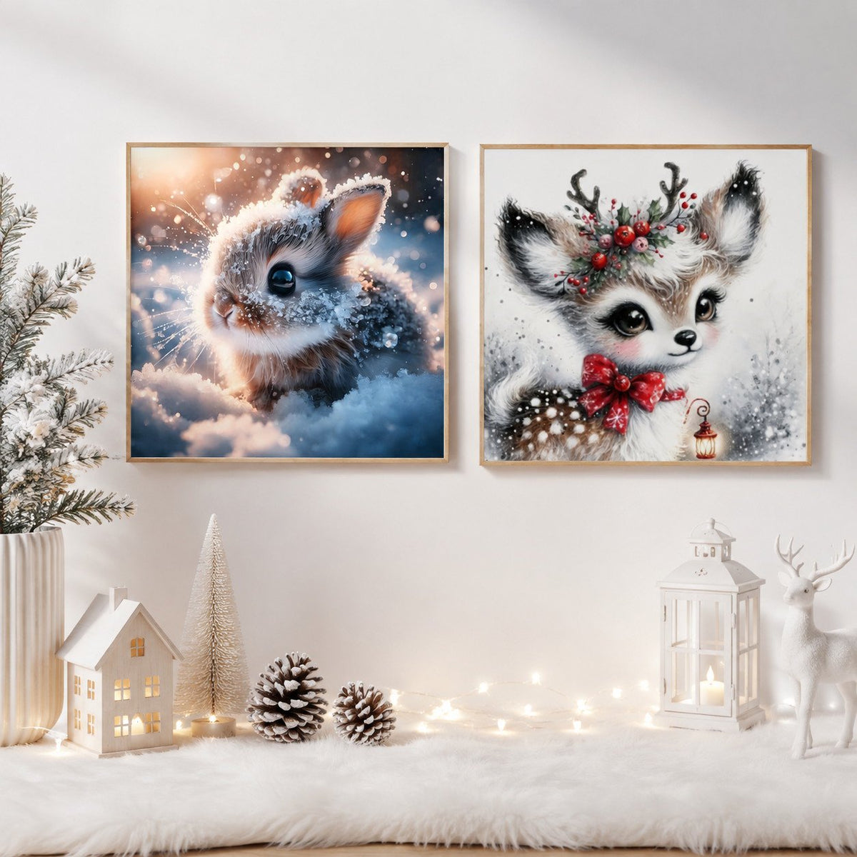 CSZPPQAF 2-Pack Diamond Painting Kits for Adults-Animals, Full Drill Round Diamond Art, Craft Art, Home Wall Decor and Gift 13.8 x 13.8 Inch