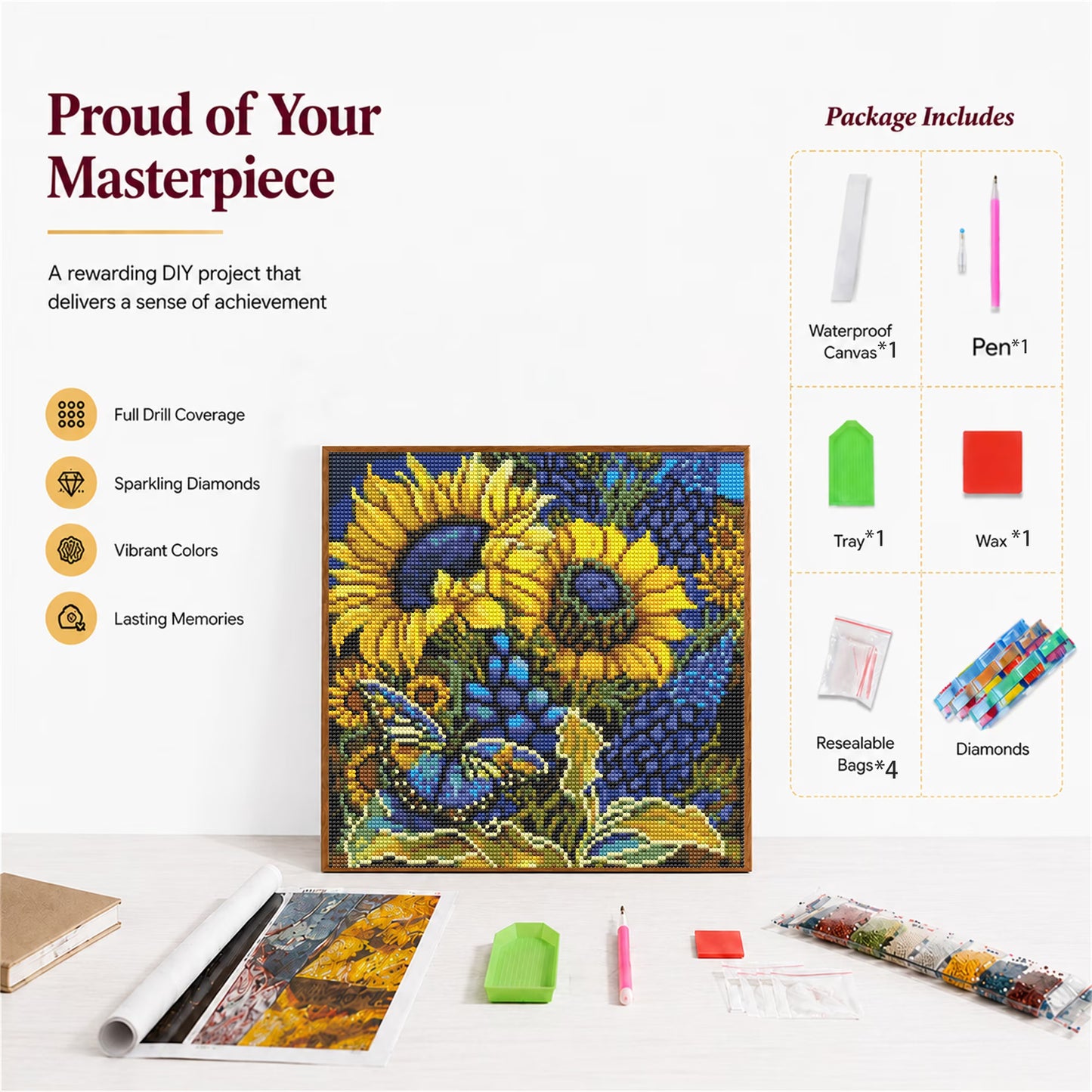CSZPPQAF 5D Diamond Painting Kits,Full Round Drill Sunflower Diamond Art,Craft for Adults,Home Wall 13.8×13.8 inch