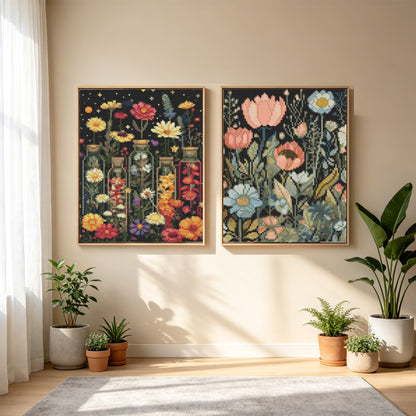 Mosaflare Flowers Diamond Art Painting Kits,2-Pack Art Craft Kits,Full Round Drill,Home Wall and Relaxing 12"×16"