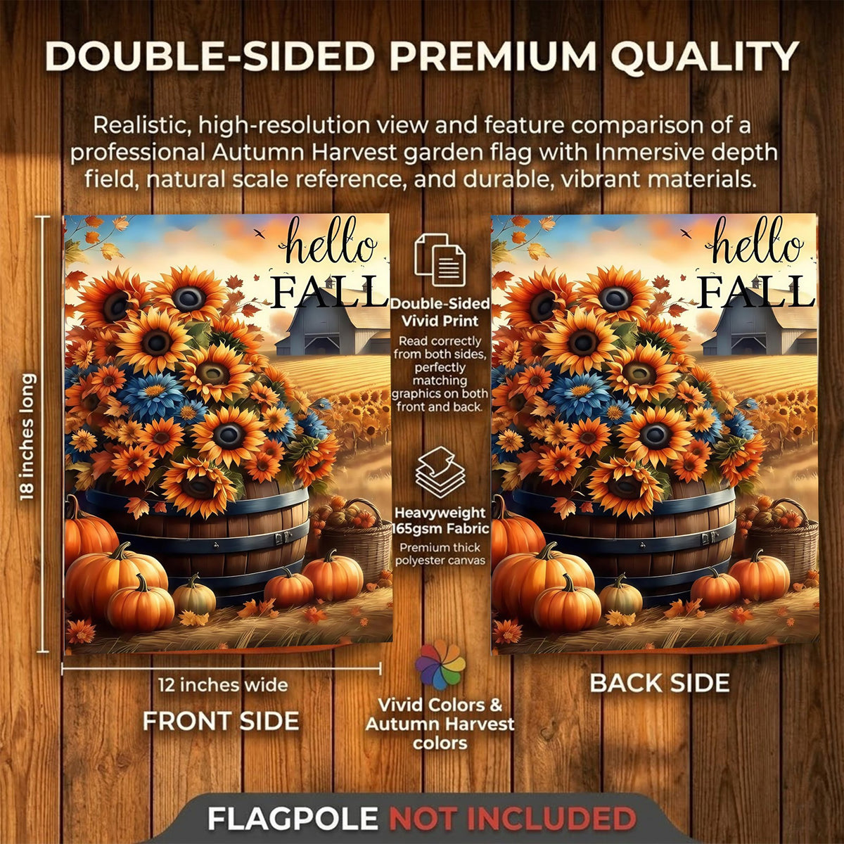 CSZPPQAF Autumn Garden Flags 12x18 Double Sided-Sunflower,2 Pack-165 GSM Polyester Fall Yard Decoration Flags, Fade Resistant