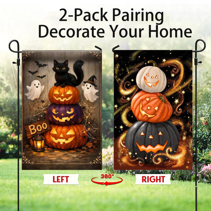 CSZPPQAF Hallween Pumpkins Flags 12x18 Double Sided,2 Pack-165 GSM Polyester Fall Yard Decoration Flags, Fade Resistant