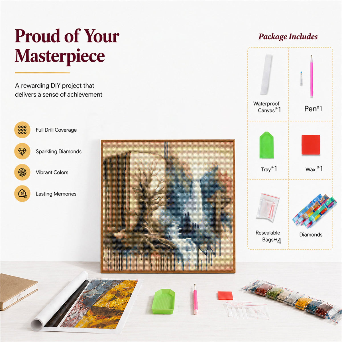 CSZPPQAF 5D Diamond Art Painting Kits-Books,Full Round Drill Gem Art,Craft for Adults,Home Wall 13.8×13.8 inch
