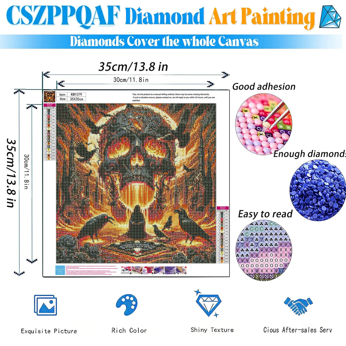 CSZPPQAF Diamond Painting for Adults-Skull,Full Round Drill Diamond Art Kits, Relaxing Craft & Wall Decor