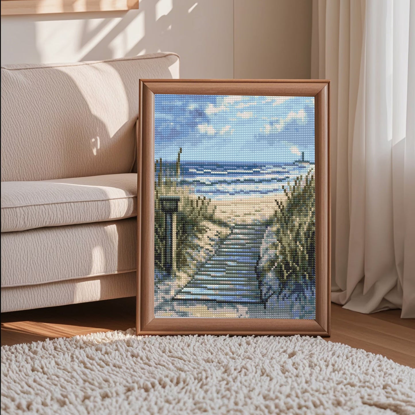 Mosaflare 26-Facet Round Beach Diamond Painting Kit for Adults,DIY Full Drill Gem Art for Home Decor, Craft Gift for Beginners